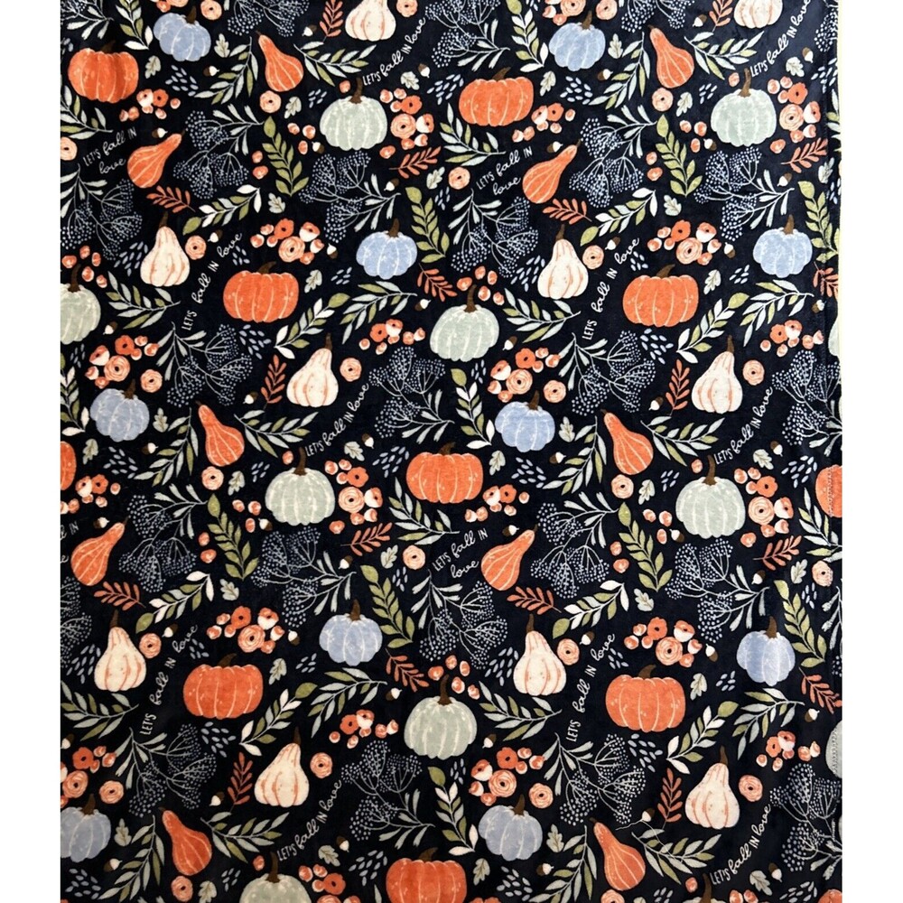 Fall Gourds & Pumpkins Velvet Plush Throw Blanket Navy Blue 50x60